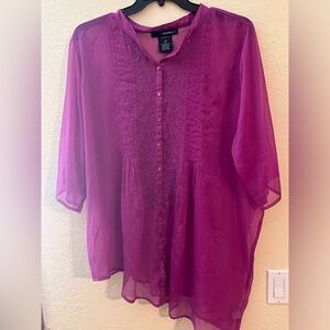 Denim 24/7 fuchsia see through polyester shirt with mid sleeves size 26 W